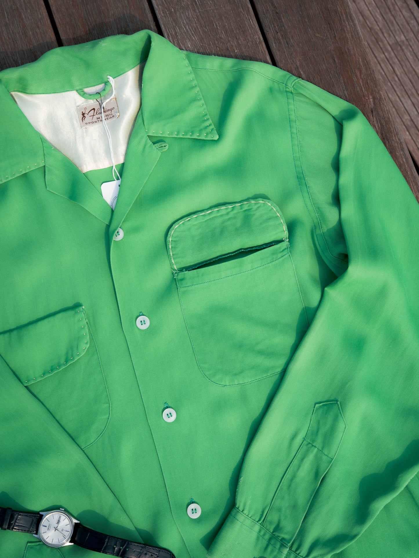 1950s "FLAMINGO SPORTSWEAR" Rayon Gabardine Loop Collar Shirt