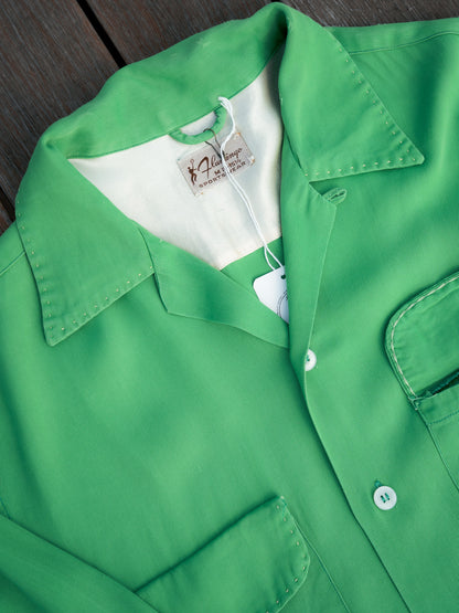 1950s "FLAMINGO SPORTSWEAR" Rayon Gabardine Loop Collar Shirt