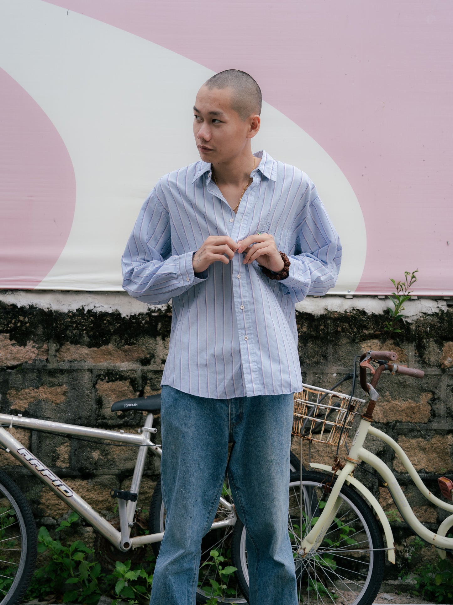"WRANGLER" Striped Long Sleeve Button-Up Shirt