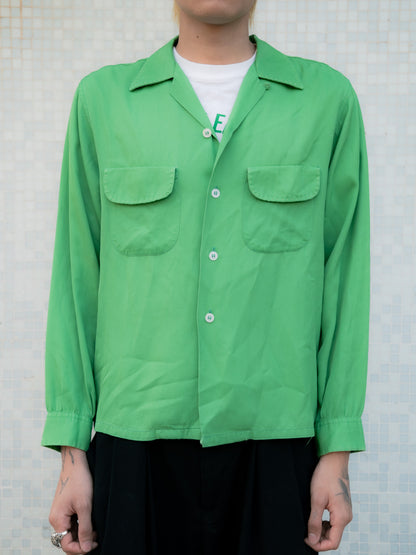 1950s "FLAMINGO SPORTSWEAR" Rayon Gabardine Loop Collar Shirt