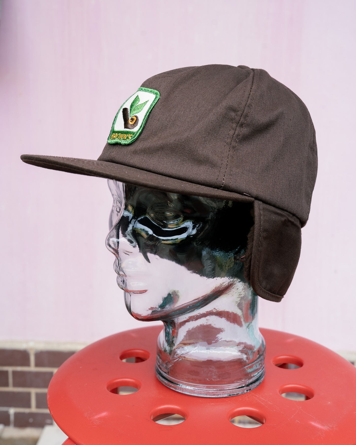 1980s "K-Products" Brown's Seed Fleece Ear-Flap Winter Hat