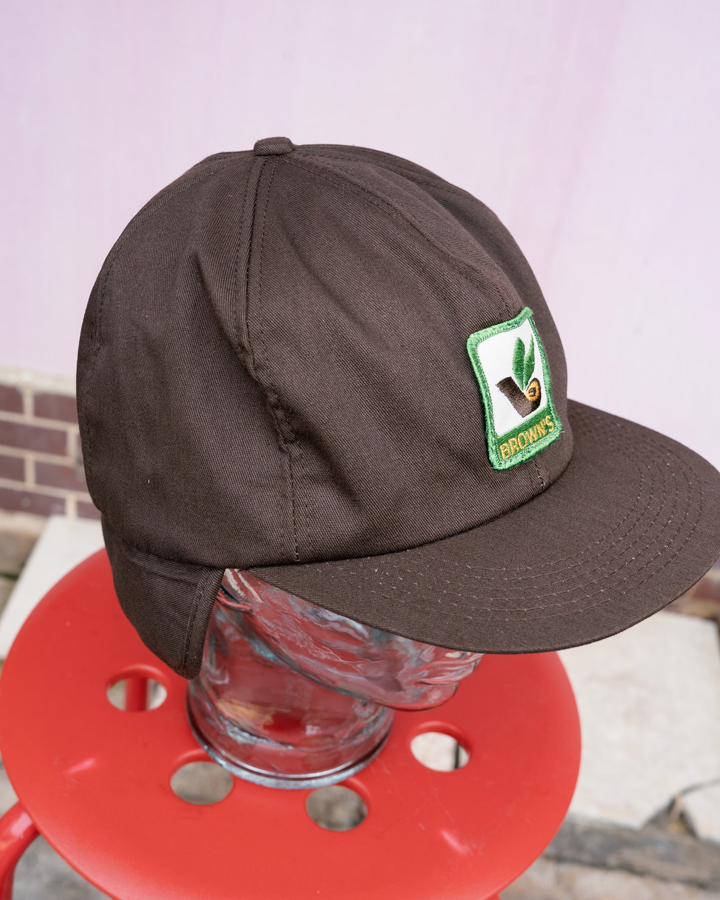 1980s "K-Products" Brown's Seed Fleece Ear-Flap Winter Hat