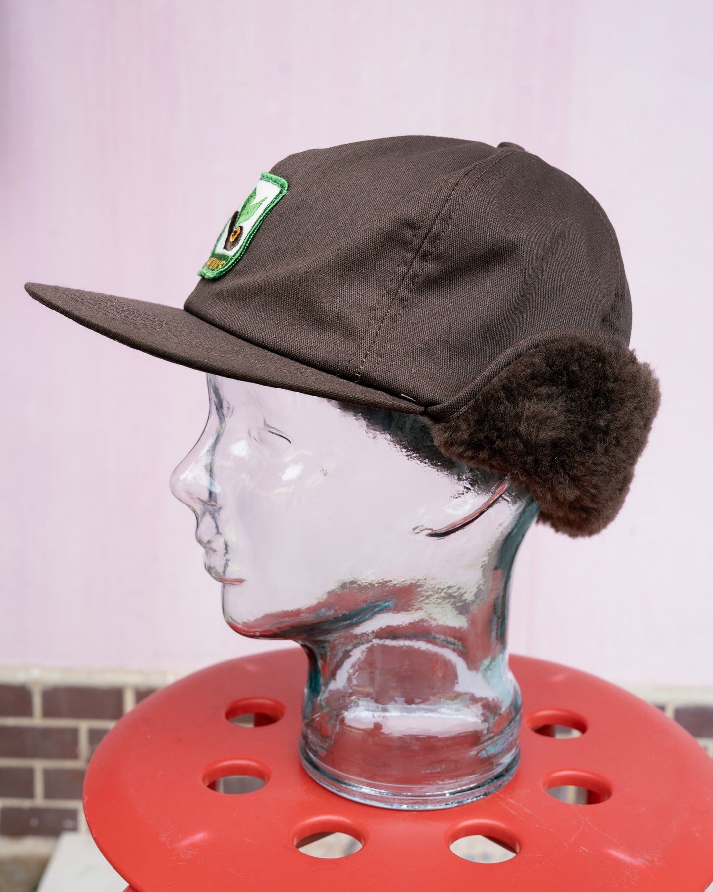 1980s "K-Products" Brown's Seed Fleece Ear-Flap Winter Hat
