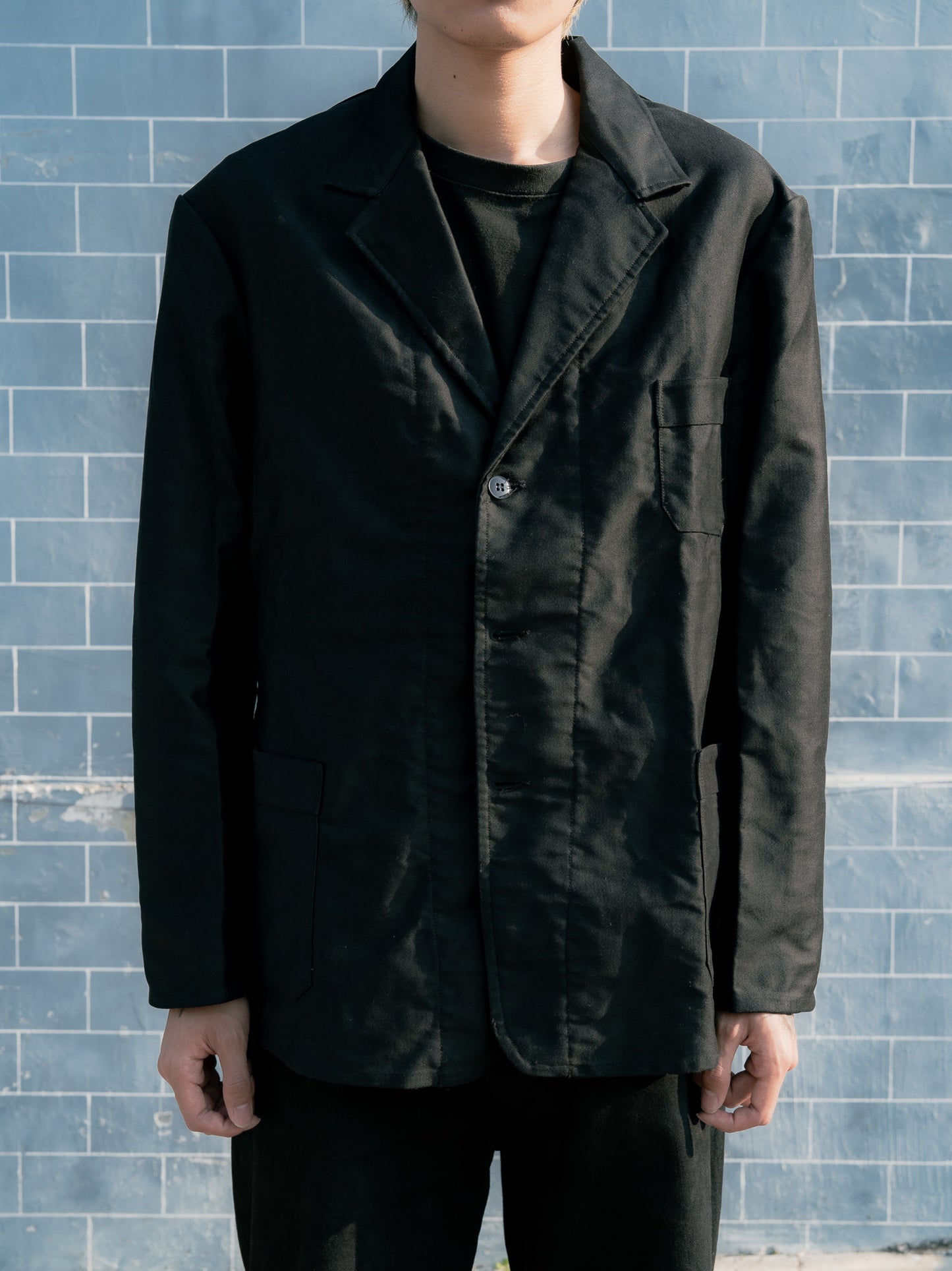 1950s French "LIVRADOR" Black Moleskin Lapeled Work Jacket - Deadstock