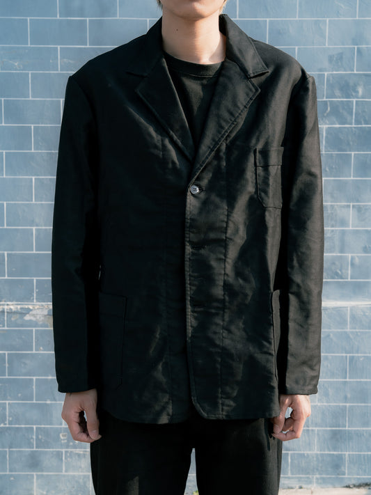 1950s French "LIVRADOR" Black Moleskin Lapeled Work Jacket - Deadstock