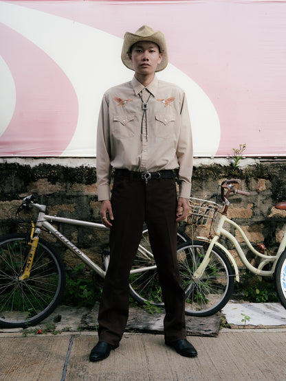 1980-90s "PLAINS" Eagles Western Pearl Snap Long Sleeve Shirt