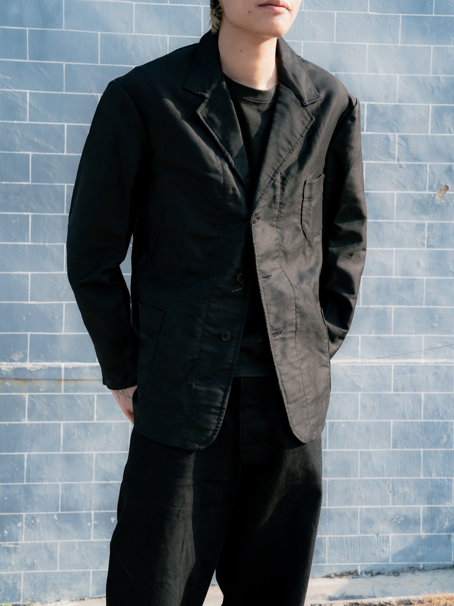 1950s French "LIVRADOR" Black Moleskin Lapeled Work Jacket - Deadstock