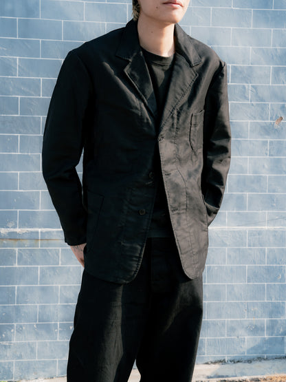 1950s French "LIVRADOR" Black Moleskin Lapeled Work Jacket - Deadstock