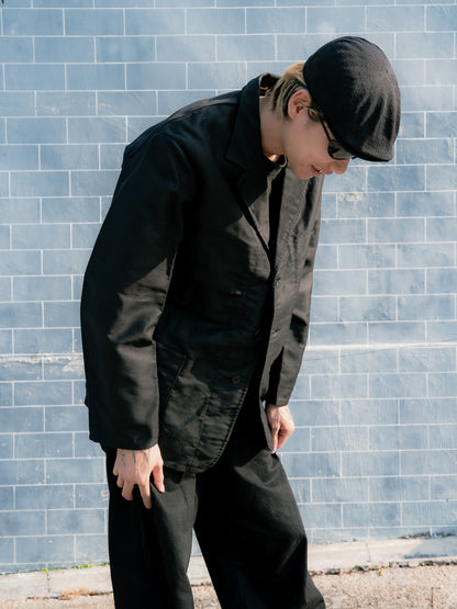 1950s French "LIVRADOR" Black Moleskin Lapeled Work Jacket - Deadstock