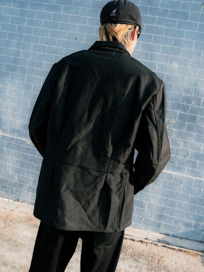 1950s French "LIVRADOR" Black Moleskin Lapeled Work Jacket - Deadstock