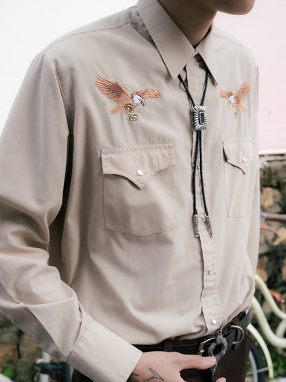 1980-90s "PLAINS" Eagles Western Pearl Snap Long Sleeve Shirt