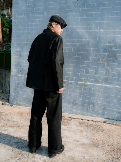 1950s French "LIVRADOR" Black Moleskin Lapeled Work Jacket - Deadstock