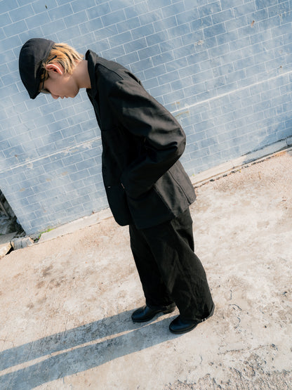 1950s French "LIVRADOR" Black Moleskin Lapeled Work Jacket - Deadstock