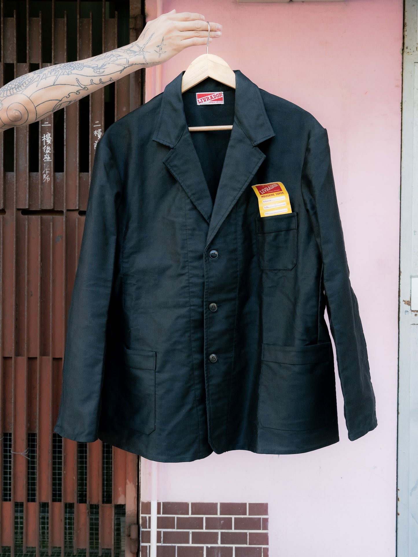 1950s French "LIVRADOR" Black Moleskin Lapeled Work Jacket - Deadstock
