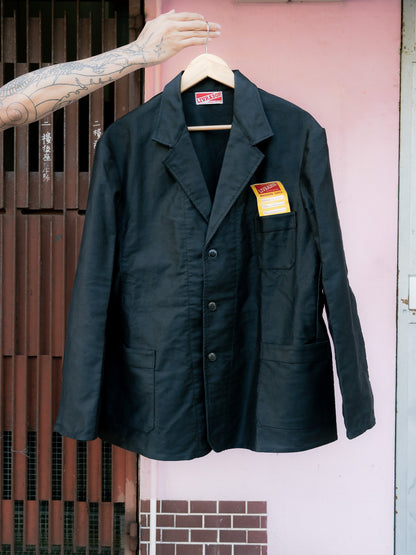 1950s French "LIVRADOR" Black Moleskin Lapeled Work Jacket - Deadstock