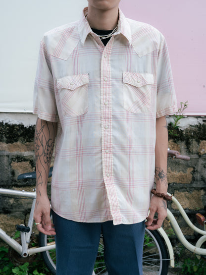 1990s "SADDLE KING WESTERN" Flannel Pearl Snap Short Sleeves Shirt