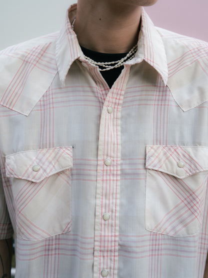 1990s "SADDLE KING WESTERN" Flannel Pearl Snap Short Sleeves Shirt