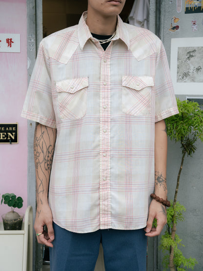 1990s "SADDLE KING WESTERN" Flannel Pearl Snap Short Sleeves Shirt