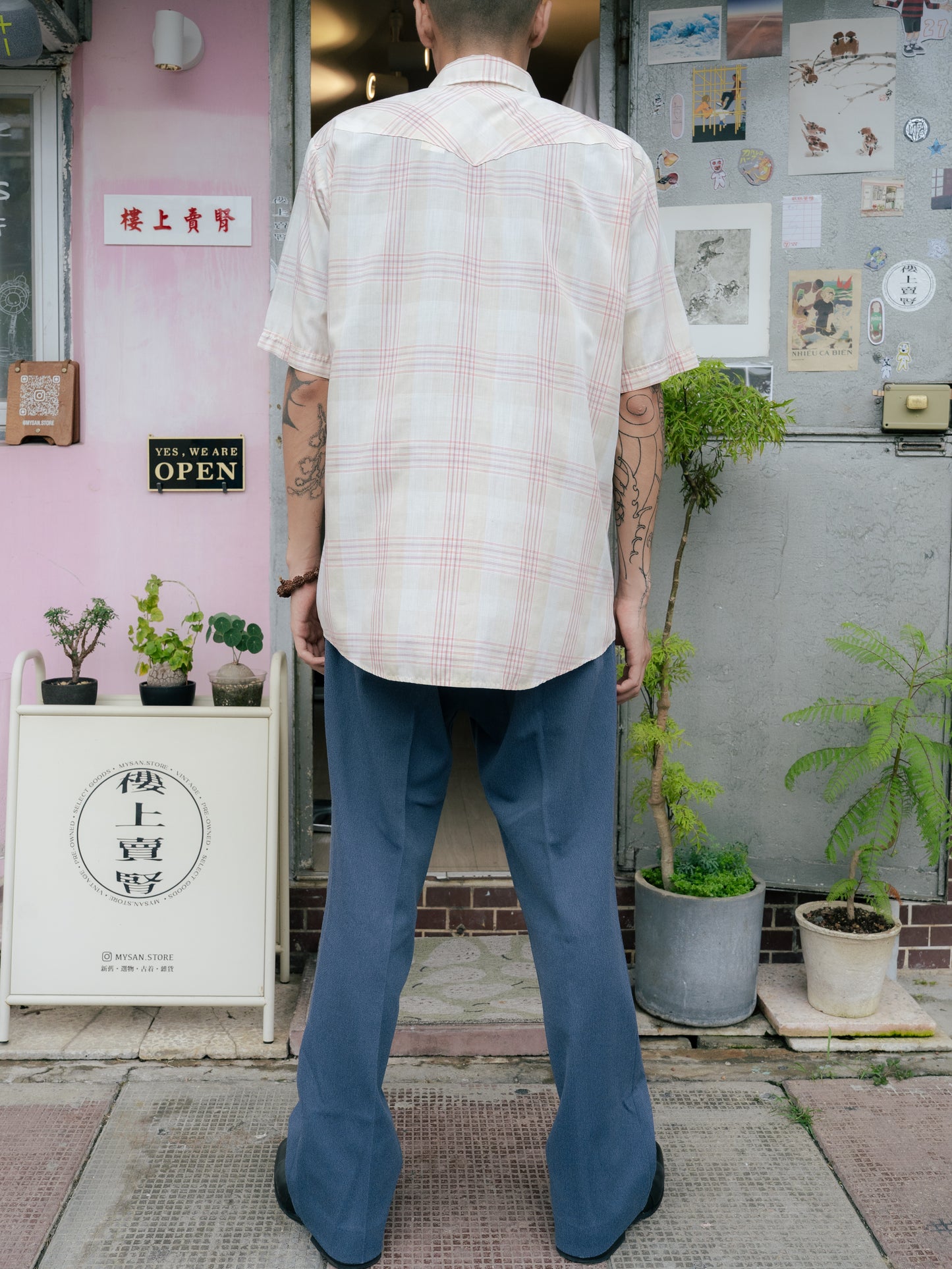 1990s "SADDLE KING WESTERN" Flannel Pearl Snap Short Sleeves Shirt