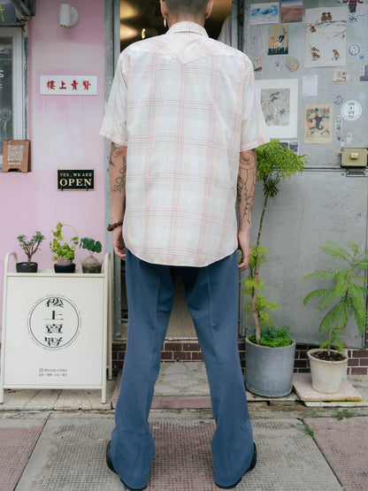 1990s "SADDLE KING WESTERN" Flannel Pearl Snap Short Sleeves Shirt