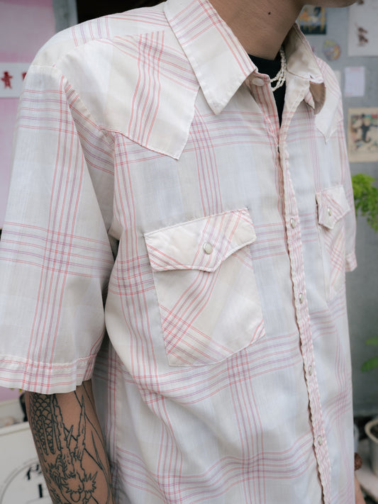 1990s "SADDLE KING WESTERN" Flannel Pearl Snap Short Sleeves Shirt