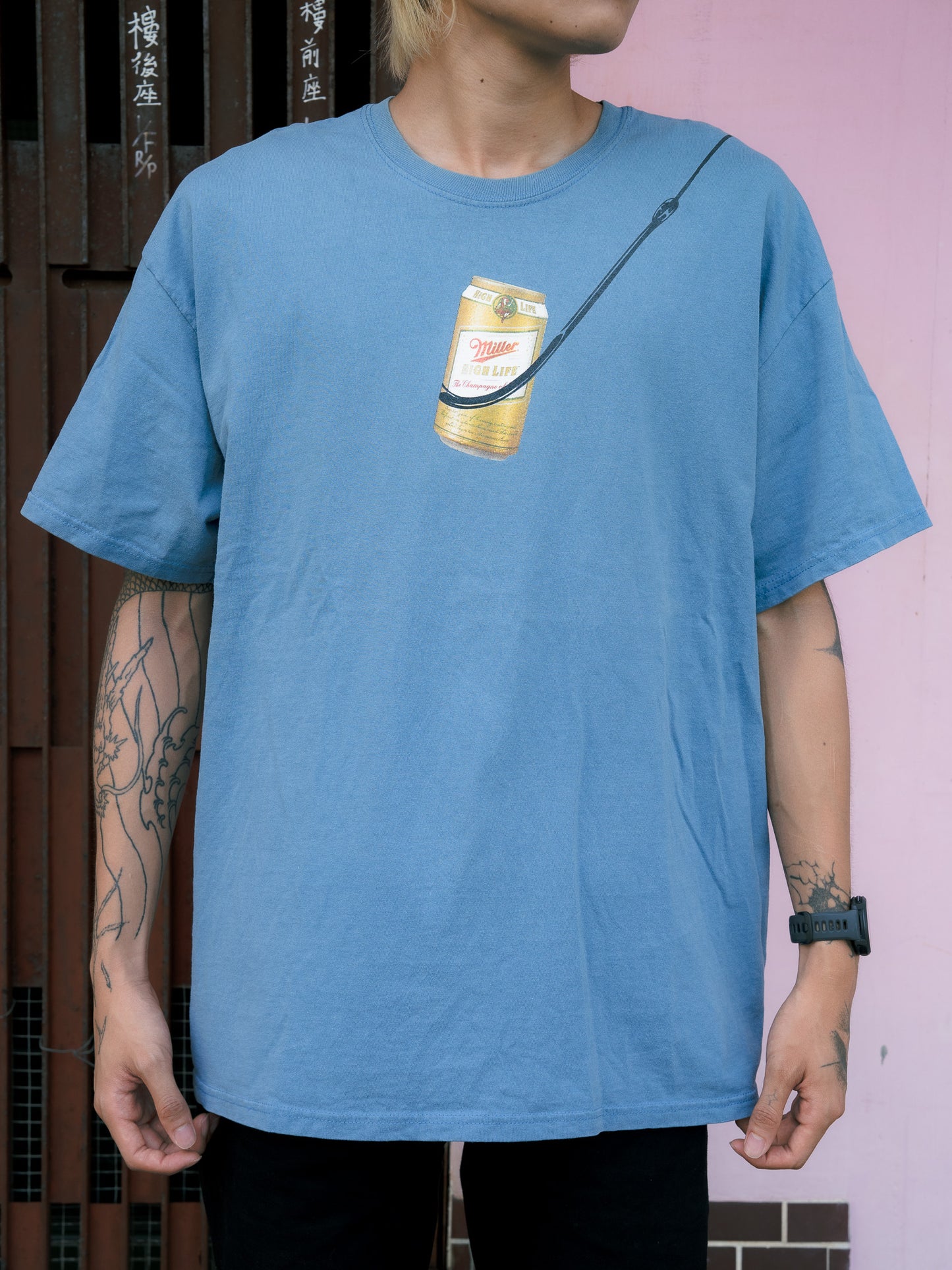 Early 2000s "HANES" Miller High Life Beer Fishing Tee