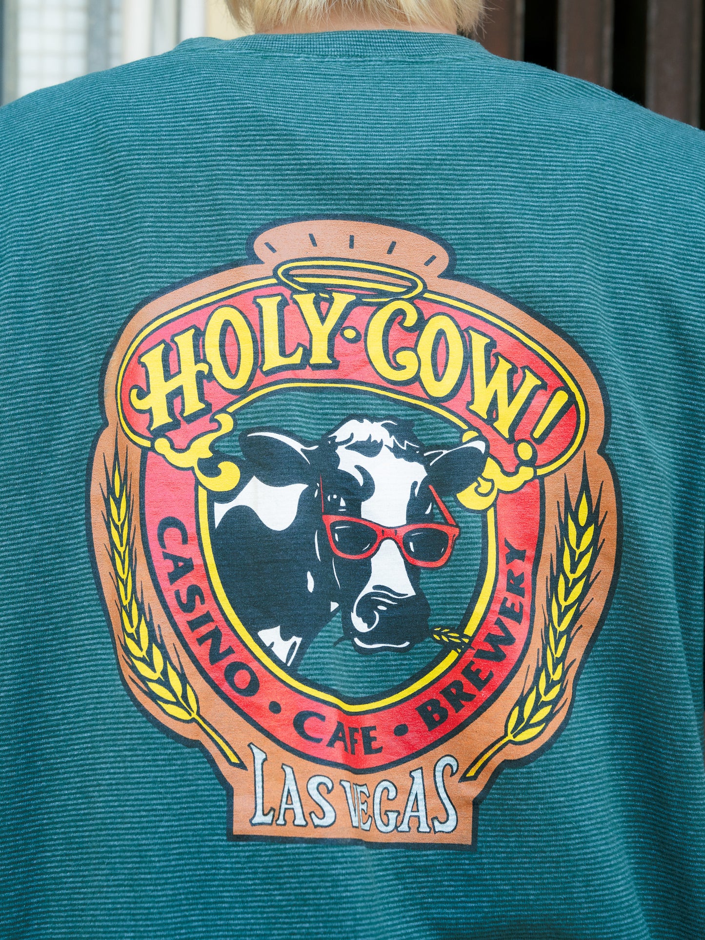 1990s "TENNESSEE RIVER GOLD" Holy Cow Las Vegas Striped Tee