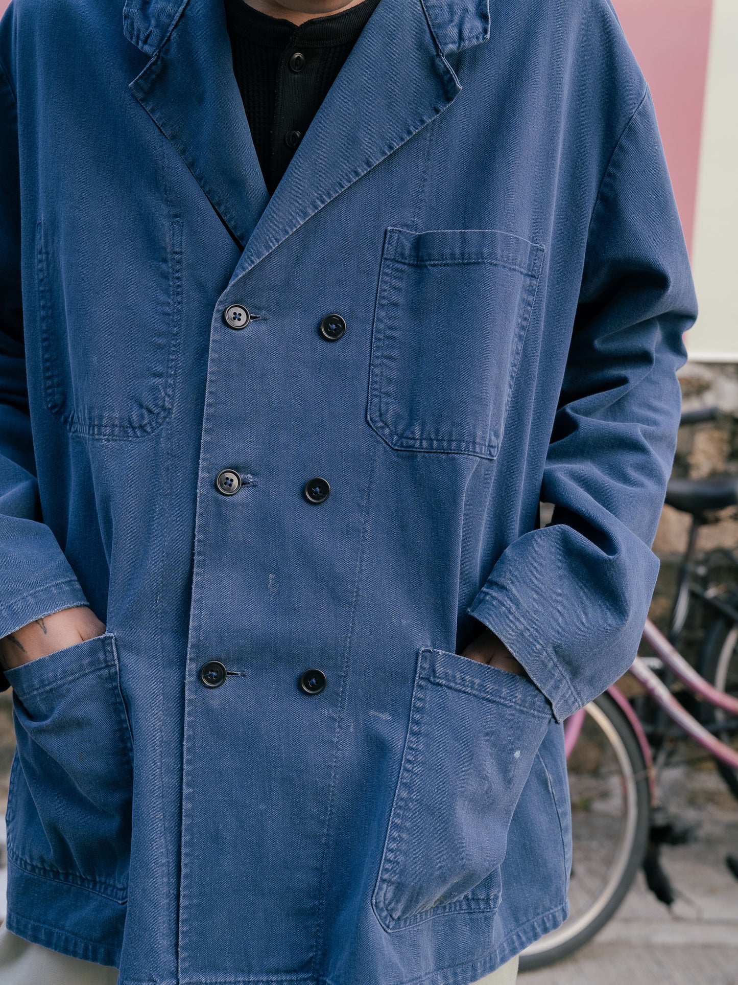 1960s French Double Breasted Cotton Work Jacket