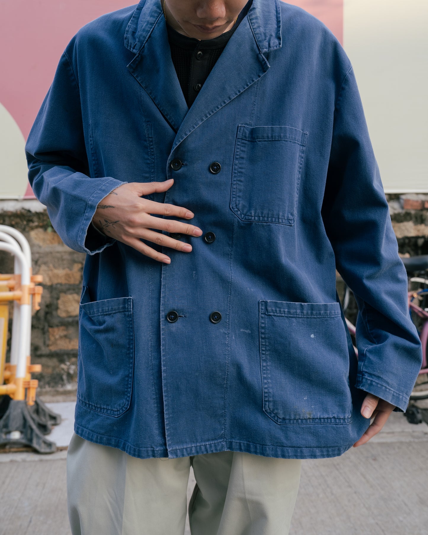 1960s French Double Breasted Cotton Work Jacket