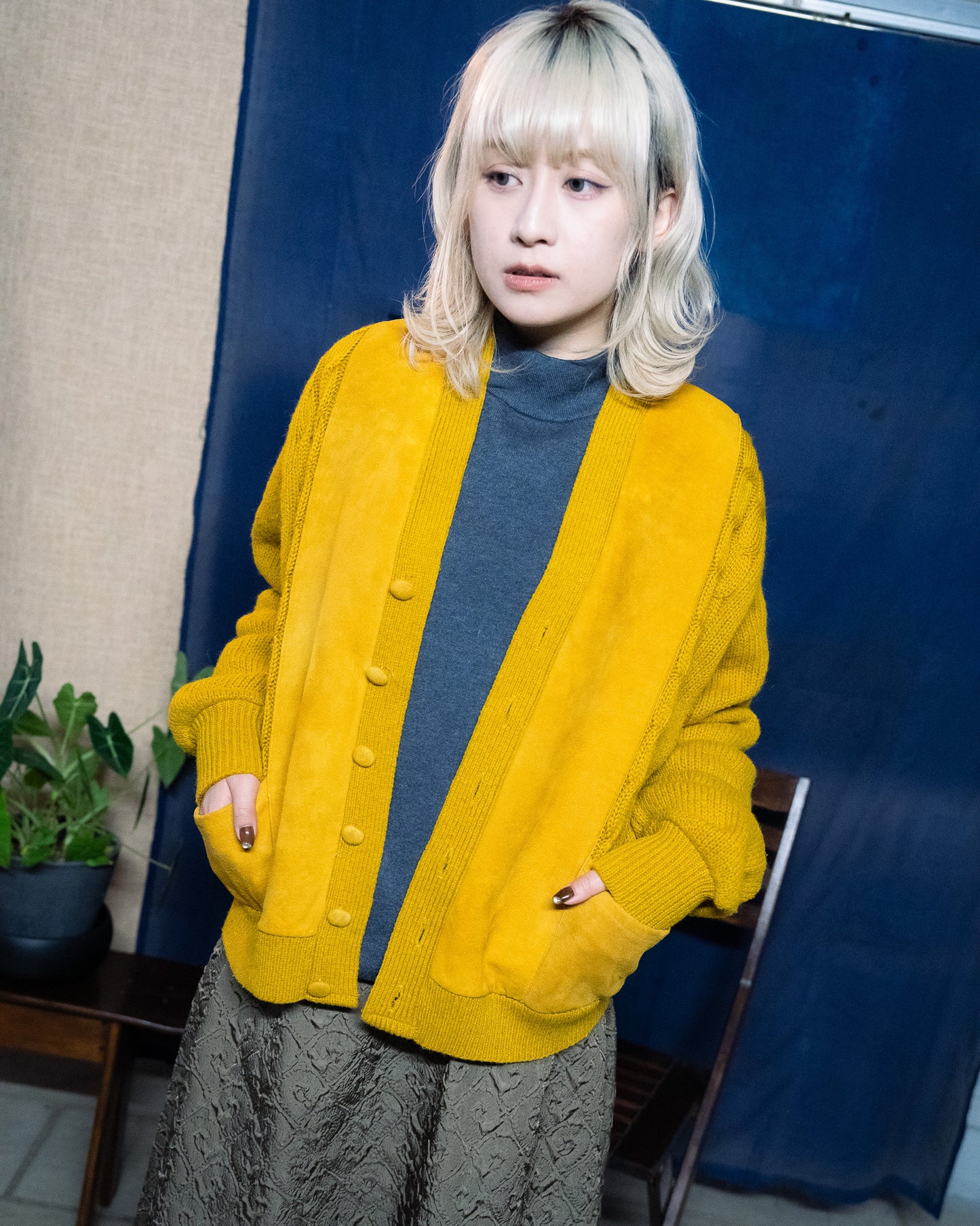 1960s "BRENT MONTGOMERY WARD" Suede Wool Heavy Knit Cardigan