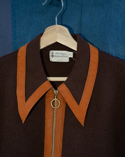 1960-70s Suede Mix Orlon Acrylic Zip Up Cardigan