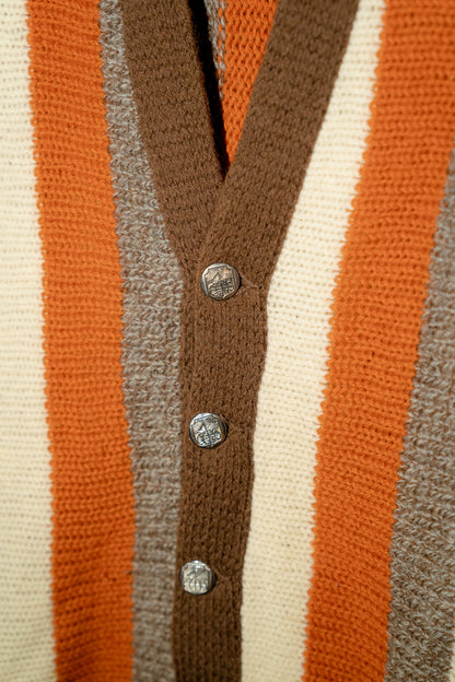 1960-70s Striped Heavy Knit Button Up Cardigan