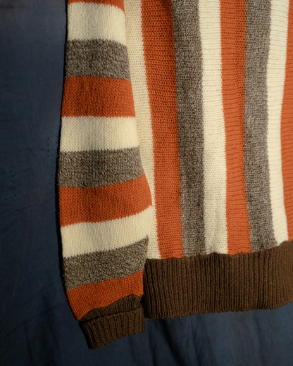 1960-70s Striped Heavy Knit Button Up Cardigan
