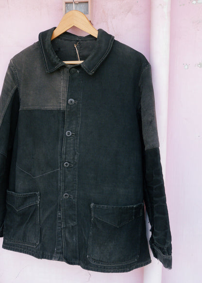 1930-40s French Black Moleskin Work Jacket