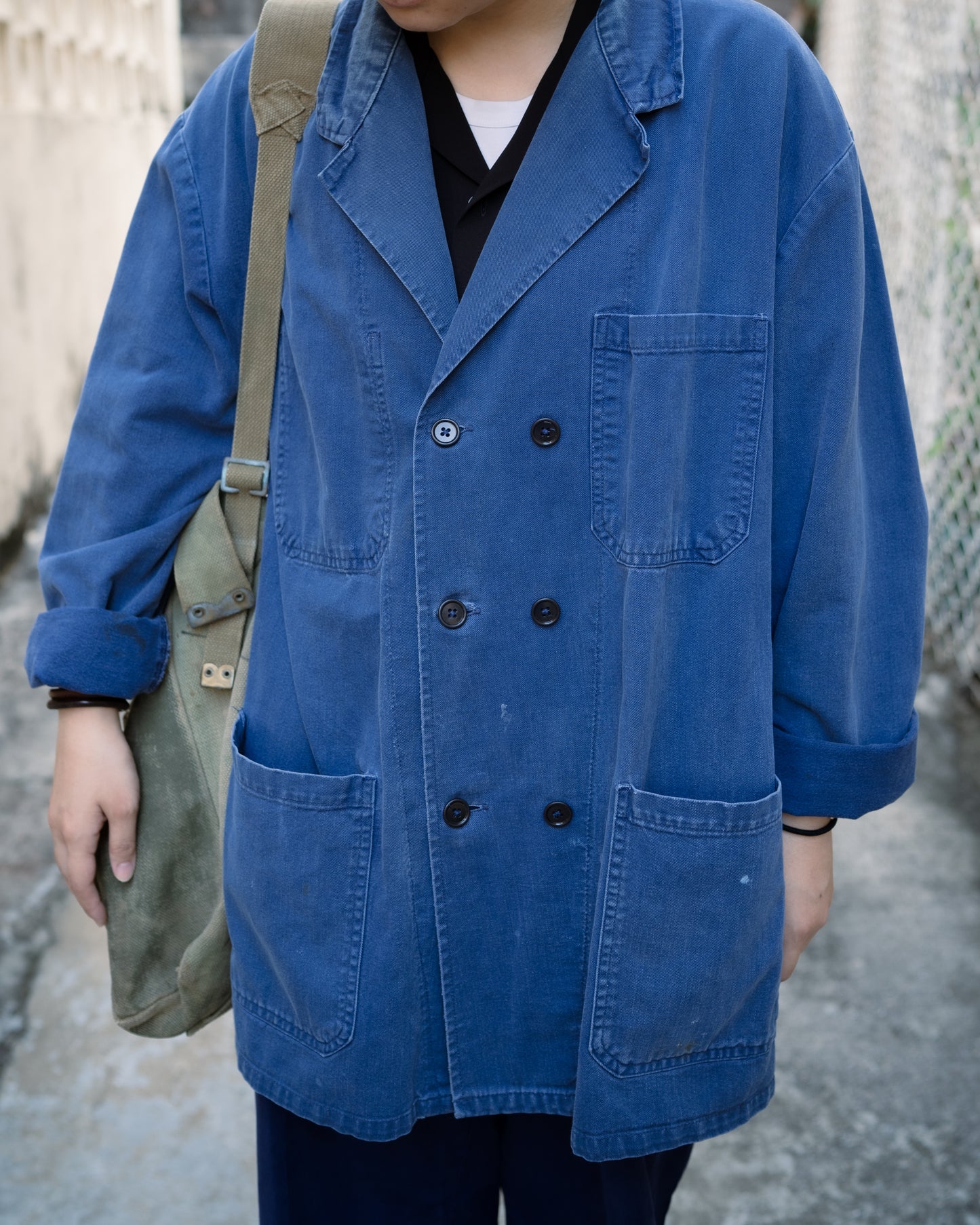1960s French Double Breasted Cotton Work Jacket