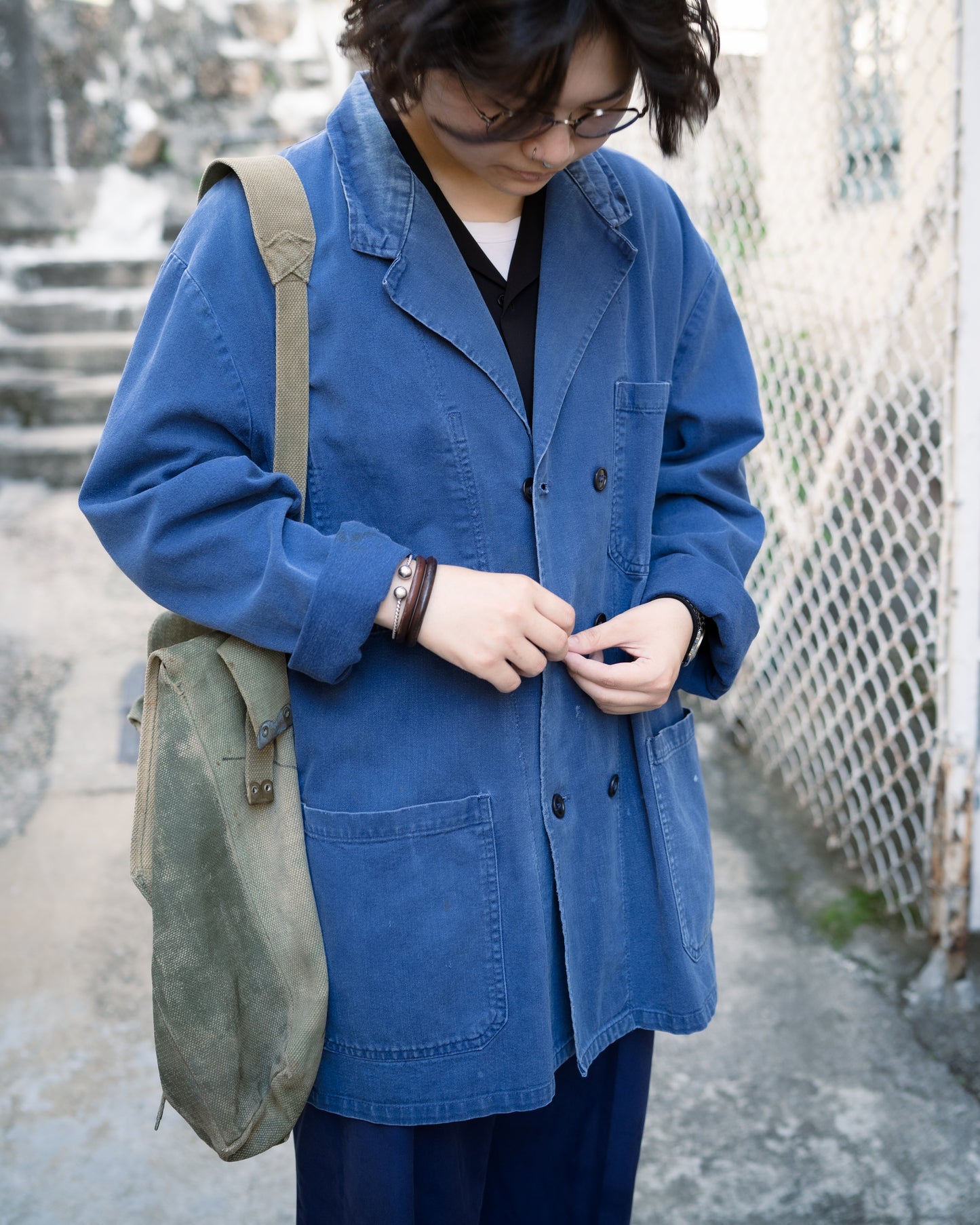 1960s French Double Breasted Cotton Work Jacket