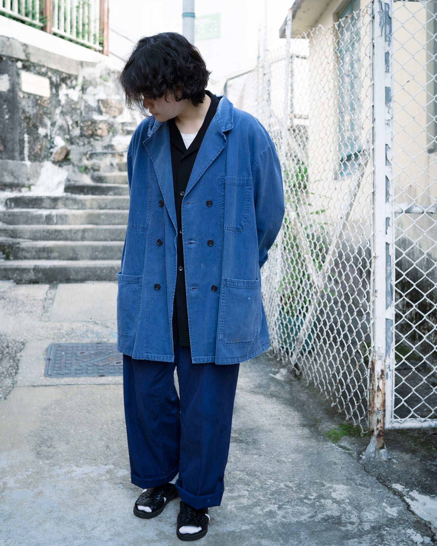 1960s French Double Breasted Cotton Work Jacket