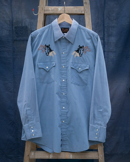 1980-90s "PLAINS" Horse Western Pearl Snap Long Sleeve Shirt
