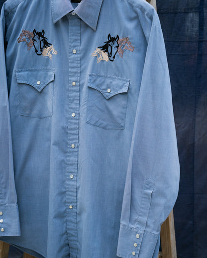 1980-90s "PLAINS" Horse Western Pearl Snap Long Sleeve Shirt