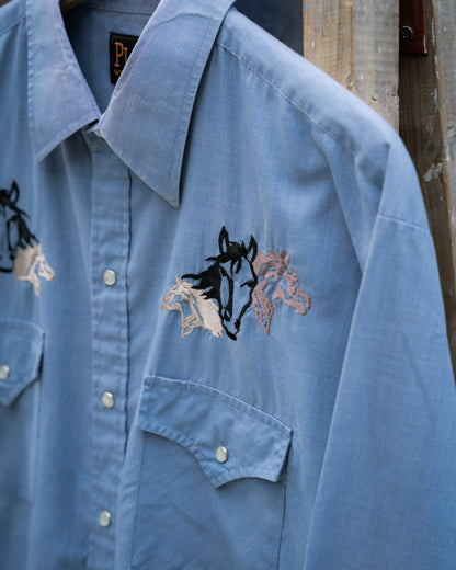 1980-90s "PLAINS" Horse Western Pearl Snap Long Sleeve Shirt