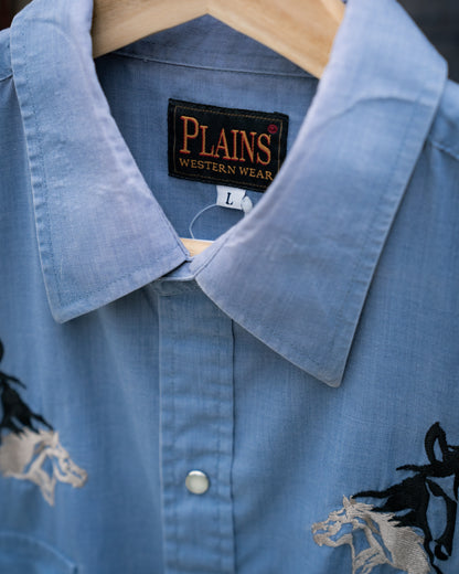 1980-90s "PLAINS" Horse Western Pearl Snap Long Sleeve Shirt