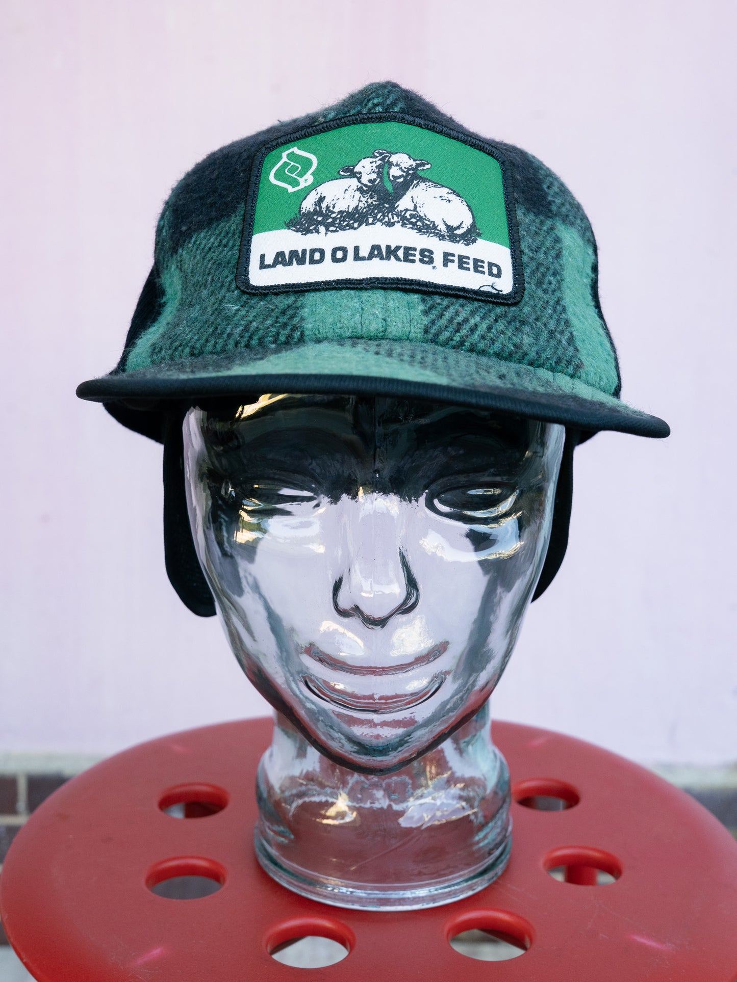 1970-80s "KAP KING" Land O'Lakes Feed Buffalo Check Wool Ear Flap Cap