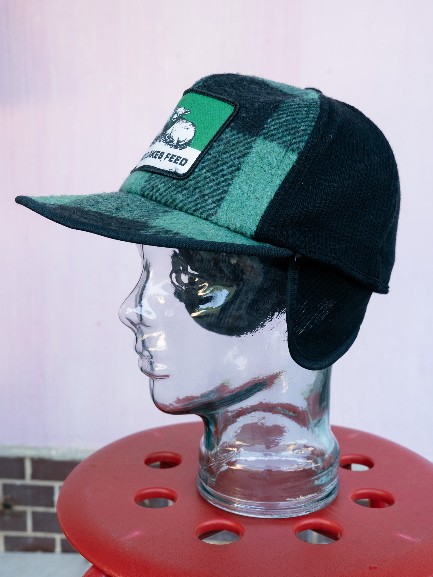 1970-80s "KAP KING" Land O'Lakes Feed Buffalo Check Wool Ear Flap Cap