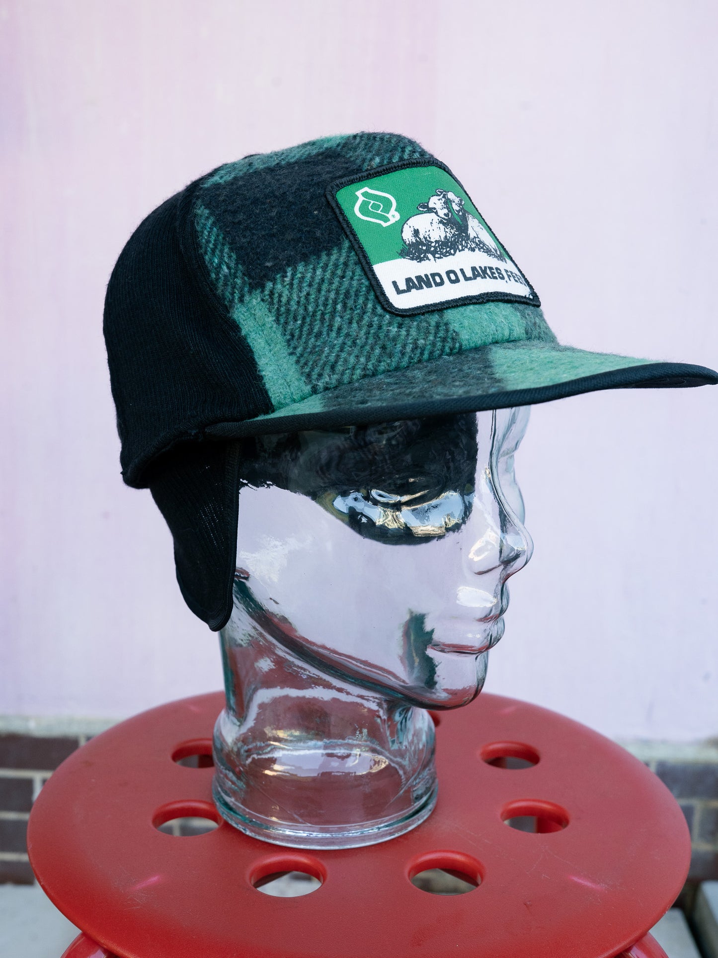 1970-80s "KAP KING" Land O'Lakes Feed Buffalo Check Wool Ear Flap Cap