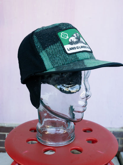 1970-80s "KAP KING" Land O'Lakes Feed Buffalo Check Wool Ear Flap Cap