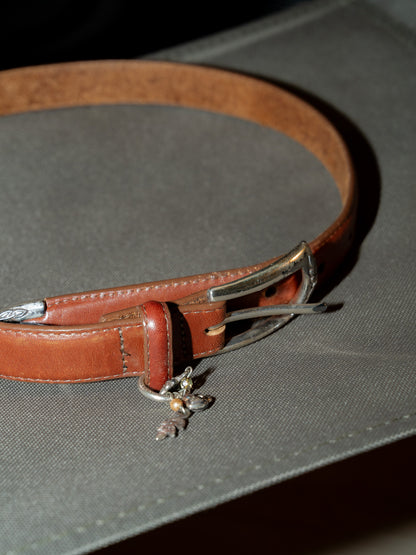 2000s "BRIGHTON" B7407 Silver Buckle & Heart Flower Charms Leather Belt
