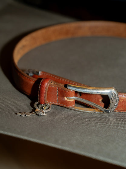 2000s "BRIGHTON" B7407 Silver Buckle & Heart Flower Charms Leather Belt