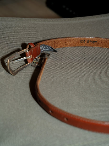 2000s "BRIGHTON" B7407 Silver Buckle & Heart Flower Charms Leather Belt