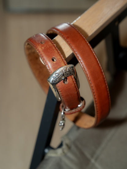 2000s "BRIGHTON" B7407 Silver Buckle & Heart Flower Charms Leather Belt
