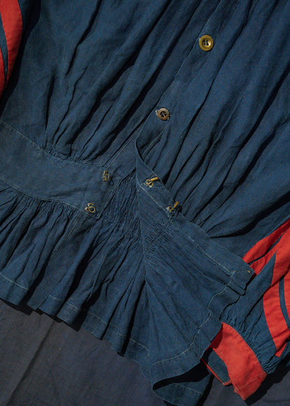 Late 19 Century French Antique Indigo Linen Fireman Bourgeron Jacket